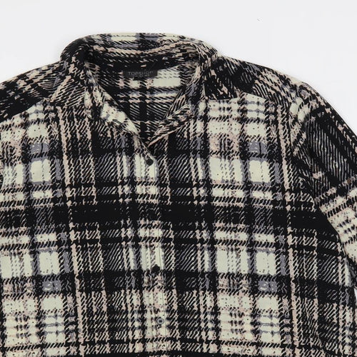 Topshop Womens Black Geometric Polyester Tunic Button-Up Size 12 Collared