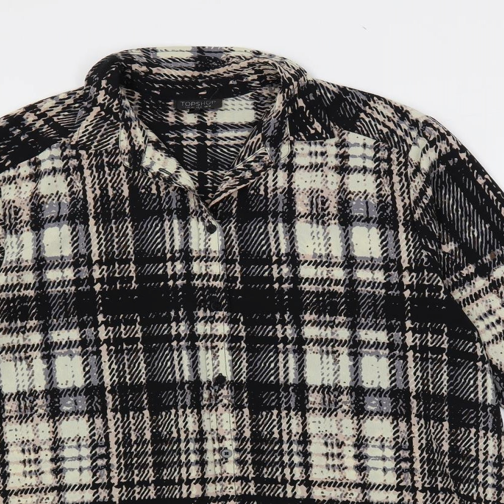 Topshop Womens Black Geometric Polyester Tunic Button-Up Size 12 Collared