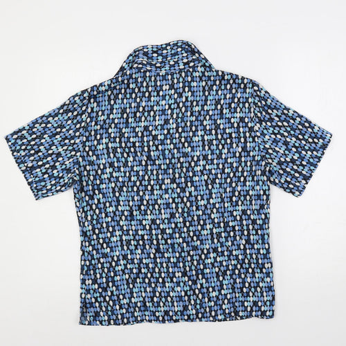 Simon Jersey Womens Blue Geometric Polyester Basic Button-Up Size 14 Collared