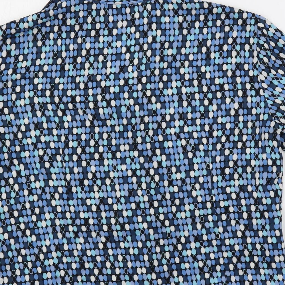 Simon Jersey Womens Blue Geometric Polyester Basic Button-Up Size 14 Collared