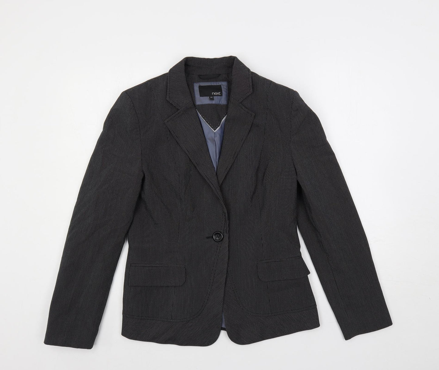 NEXT Womens Black Striped Jacket Blazer Size 10 Button