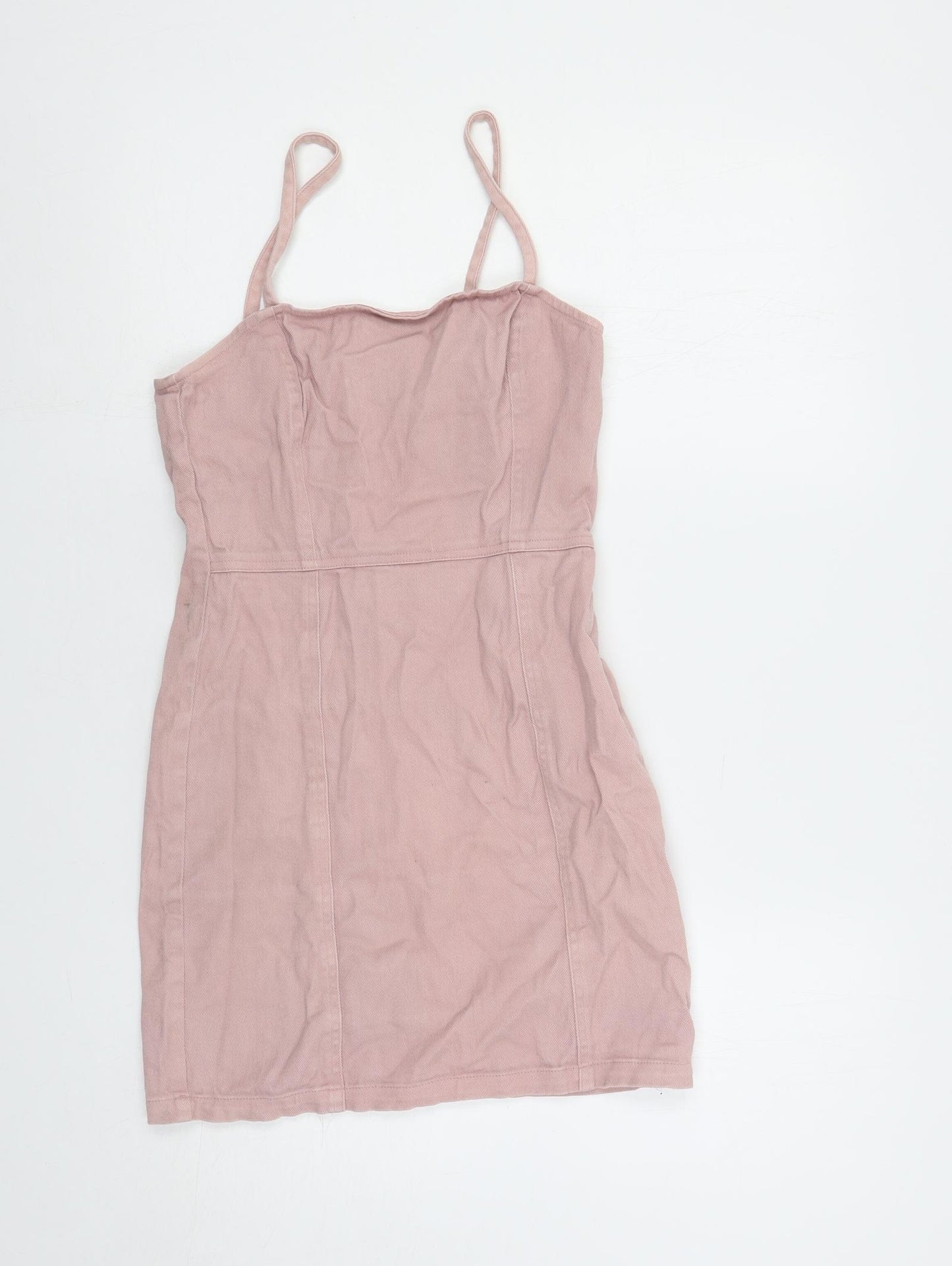 Divided by H&M Womens Pink Cotton Mini Size 10 Square Neck Zip