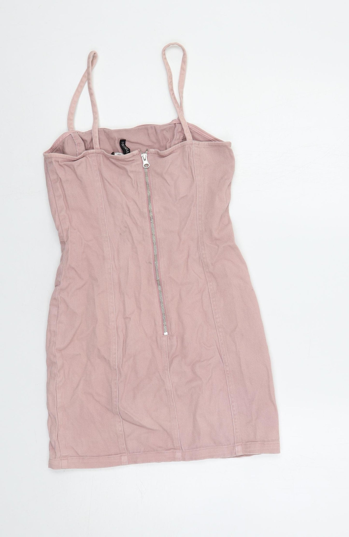 Divided by H&M Womens Pink Cotton Mini Size 10 Square Neck Zip