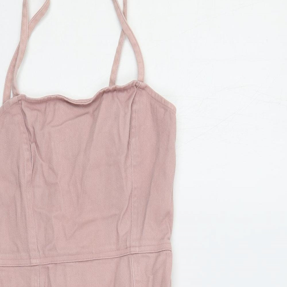 Divided by H&M Womens Pink Cotton Mini Size 10 Square Neck Zip