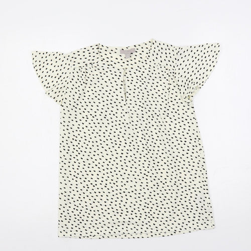 H&M Womens Ivory Animal Print Polyester Basic Blouse Size XS Round Neck