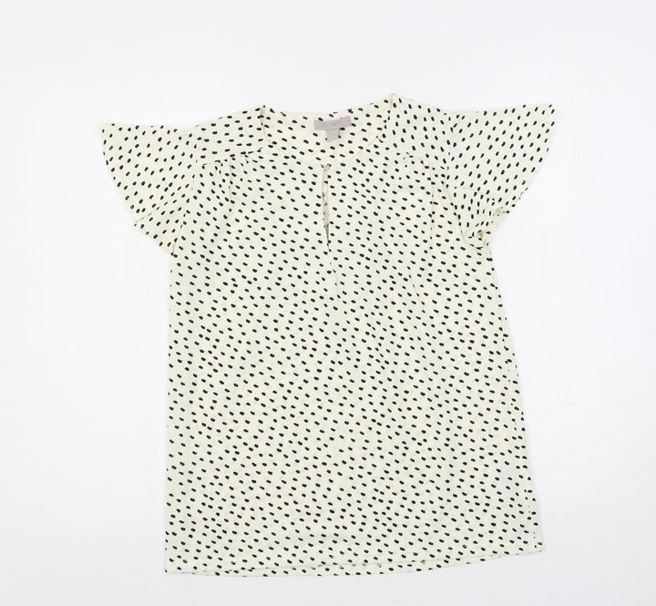 H&M Womens Ivory Animal Print Polyester Basic Blouse Size XS Round Neck