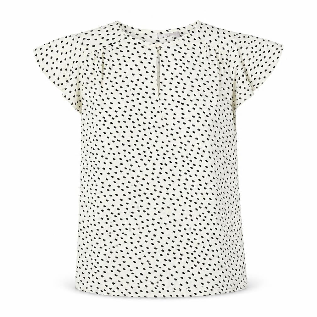 Front view of H&M women’s ivory animal print polyester basic blouse, size XS, round neck