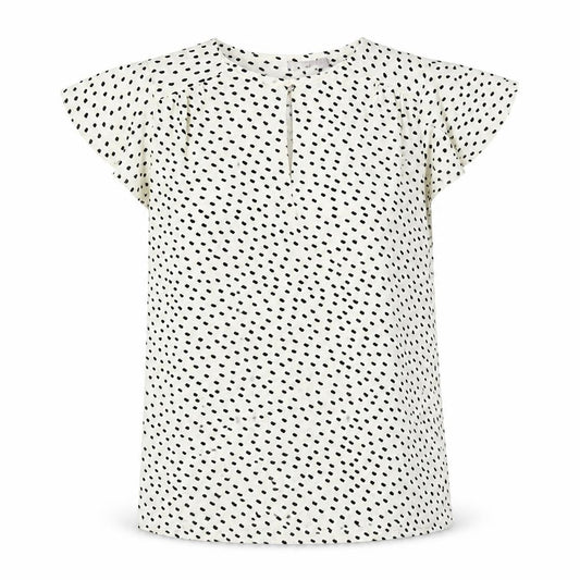 Front view of H&M women’s ivory animal print polyester basic blouse, size XS, round neck