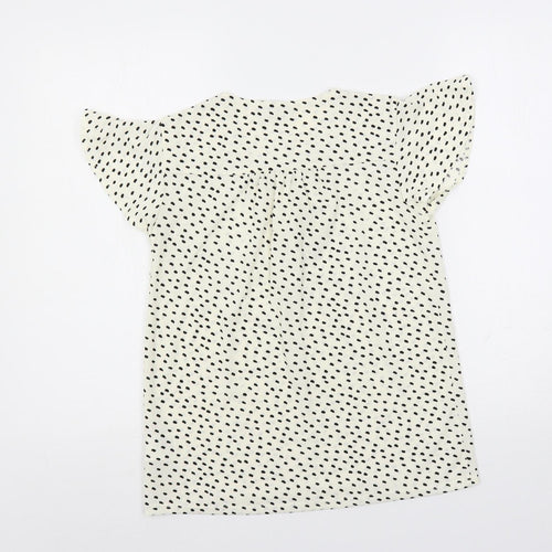 H&M Womens Ivory Animal Print Polyester Basic Blouse Size XS Round Neck