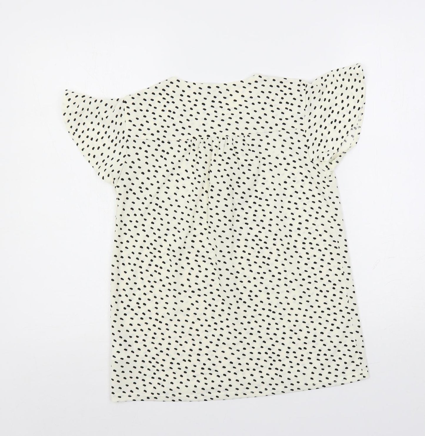 H&M Womens Ivory Animal Print Polyester Basic Blouse Size XS Round Neck