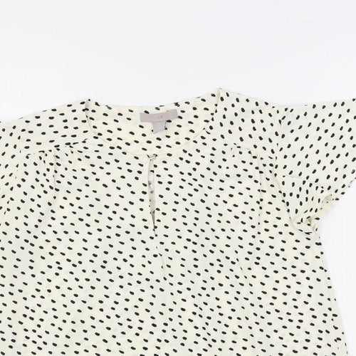 H&M Womens Ivory Animal Print Polyester Basic Blouse Size XS Round Neck