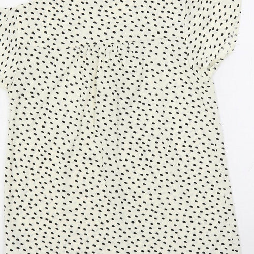 H&M Womens Ivory Animal Print Polyester Basic Blouse Size XS Round Neck