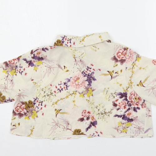 Love Womens Multicoloured Floral Polyester Cropped Button-Up Size S Collared