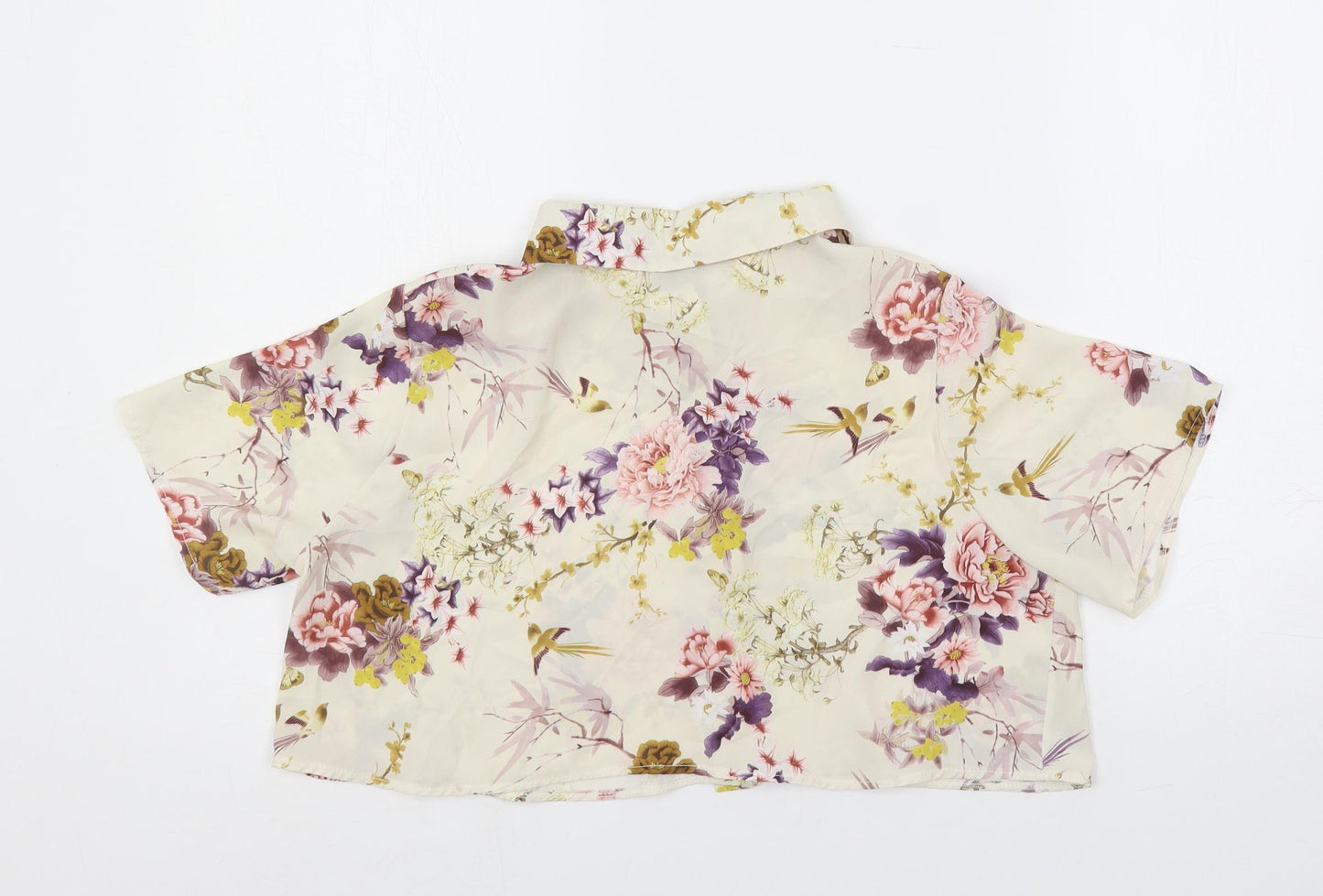 Love Womens Multicoloured Floral Polyester Cropped Button-Up Size S Collared