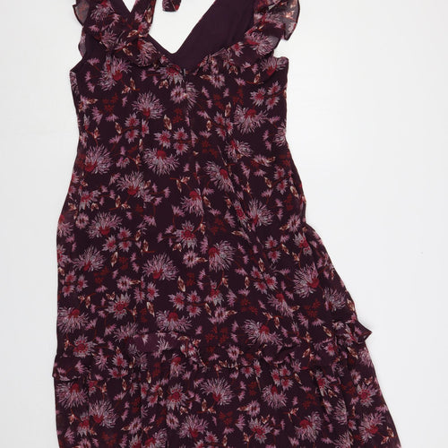 Whistles Womens Purple Floral Polyester A-Line Size 16 V-Neck Zip - Ruffle