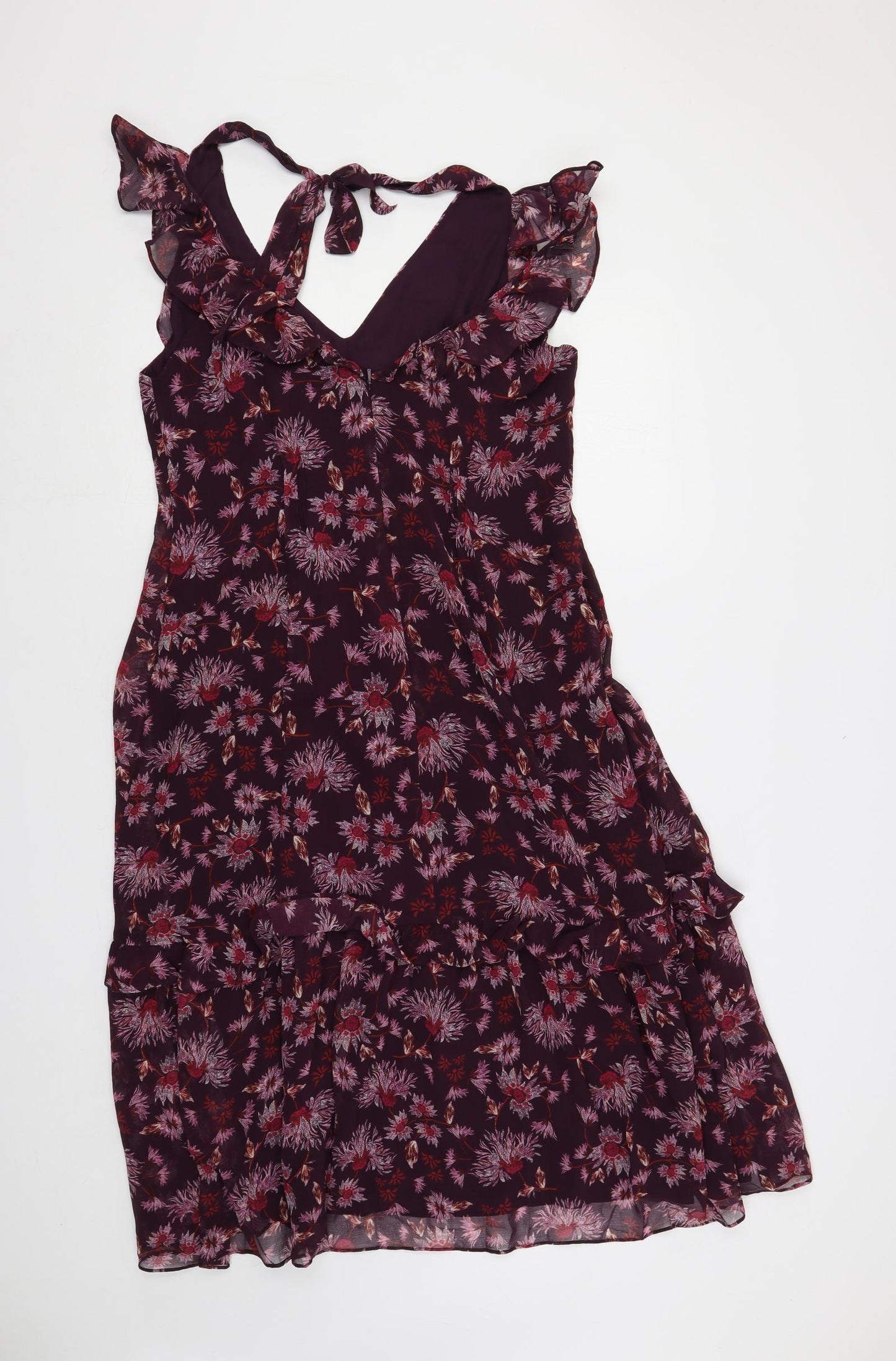 Whistles Womens Purple Floral Polyester A-Line Size 16 V-Neck Zip - Ruffle