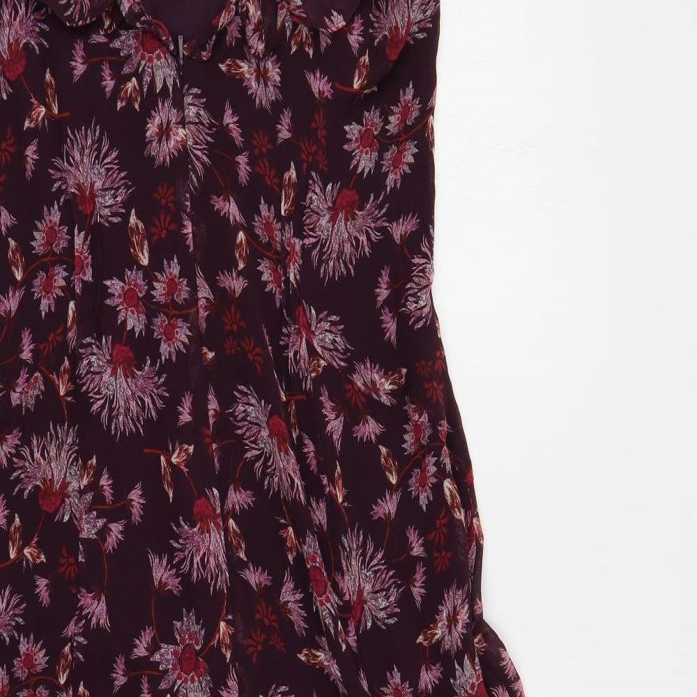 Whistles Womens Purple Floral Polyester A-Line Size 16 V-Neck Zip - Ruffle