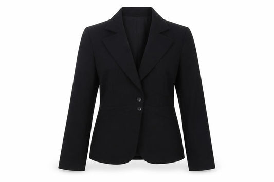 Front view of Marks & Spencer women’s black striped jacket blazer, size UK 12, button