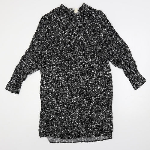 H&M Womens Black Animal Print Viscose Shift Size XS Round Neck Button