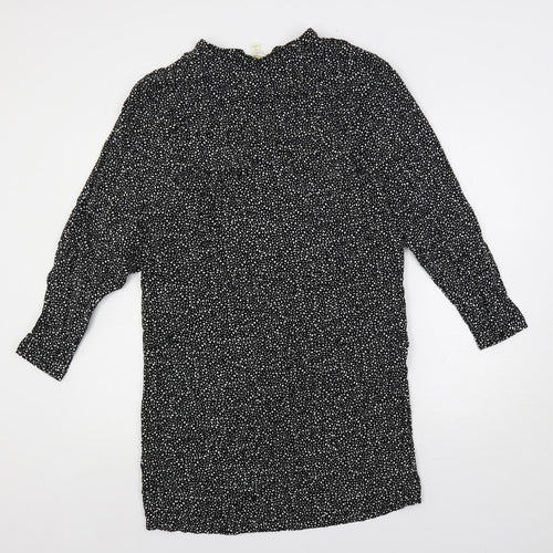 H&M Womens Black Animal Print Viscose Shift Size XS Round Neck Button