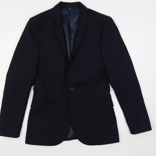 Topman Mens Blue Polyester Jacket Suit Jacket Size 36 Regular
