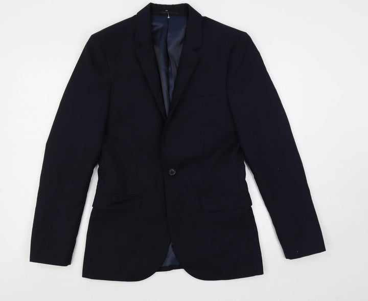 Topman Mens Blue Polyester Jacket Suit Jacket Size 36 Regular