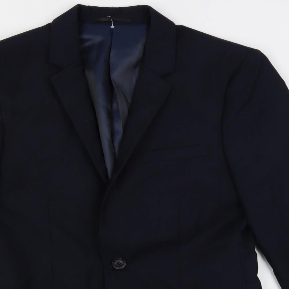 Topman Mens Blue Polyester Jacket Suit Jacket Size 36 Regular