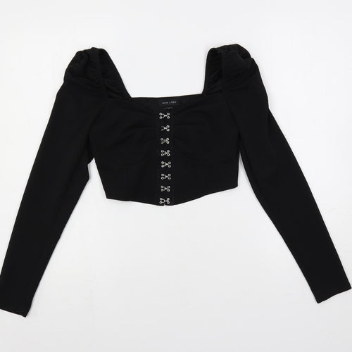 New Look Womens Black Polyester Cropped Blouse Size 10 Square Neck - Corset Style