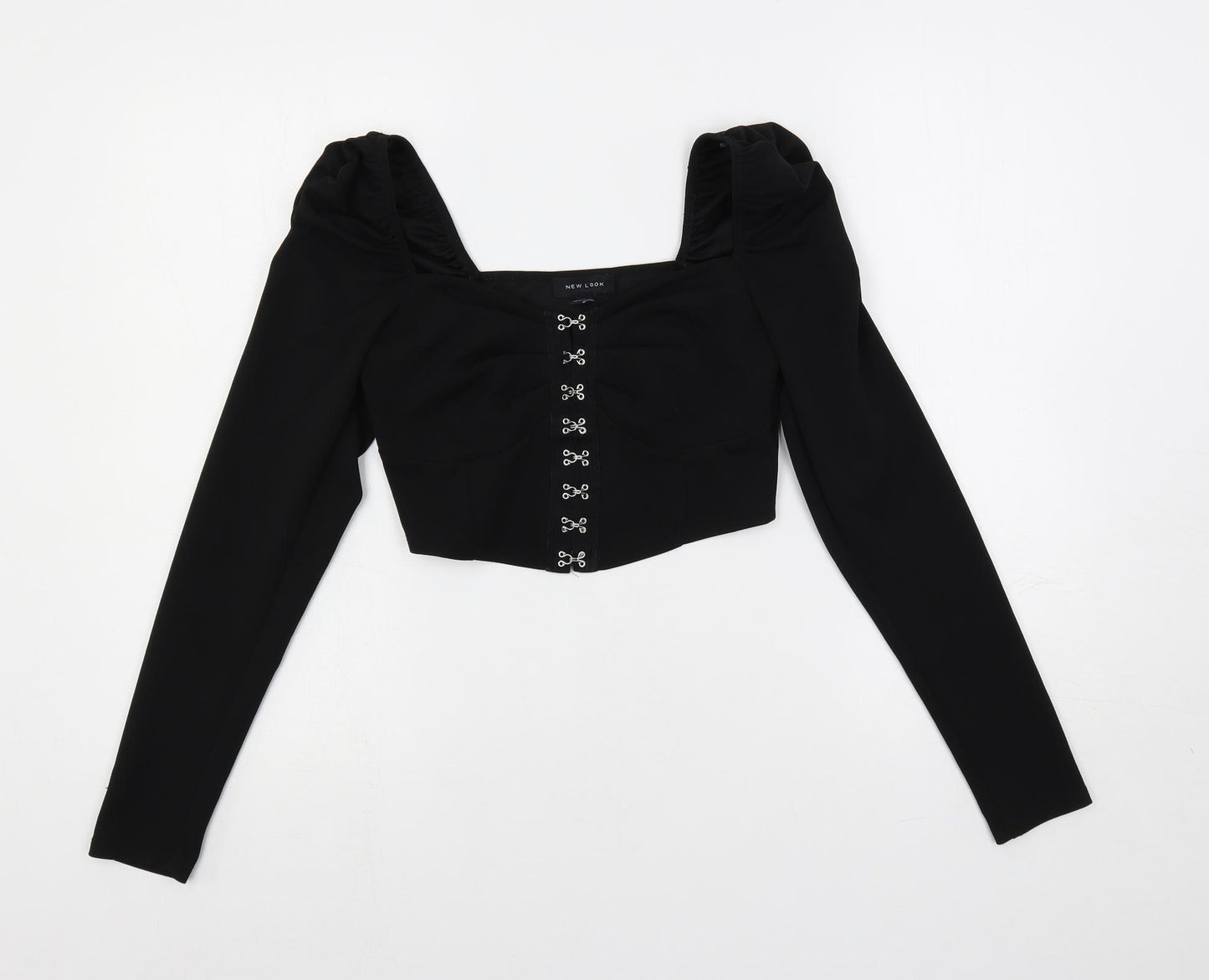 New Look Womens Black Polyester Cropped Blouse Size 10 Square Neck - Corset Style