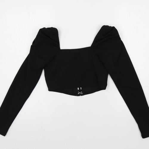 New Look Womens Black Polyester Cropped Blouse Size 10 Square Neck - Corset Style