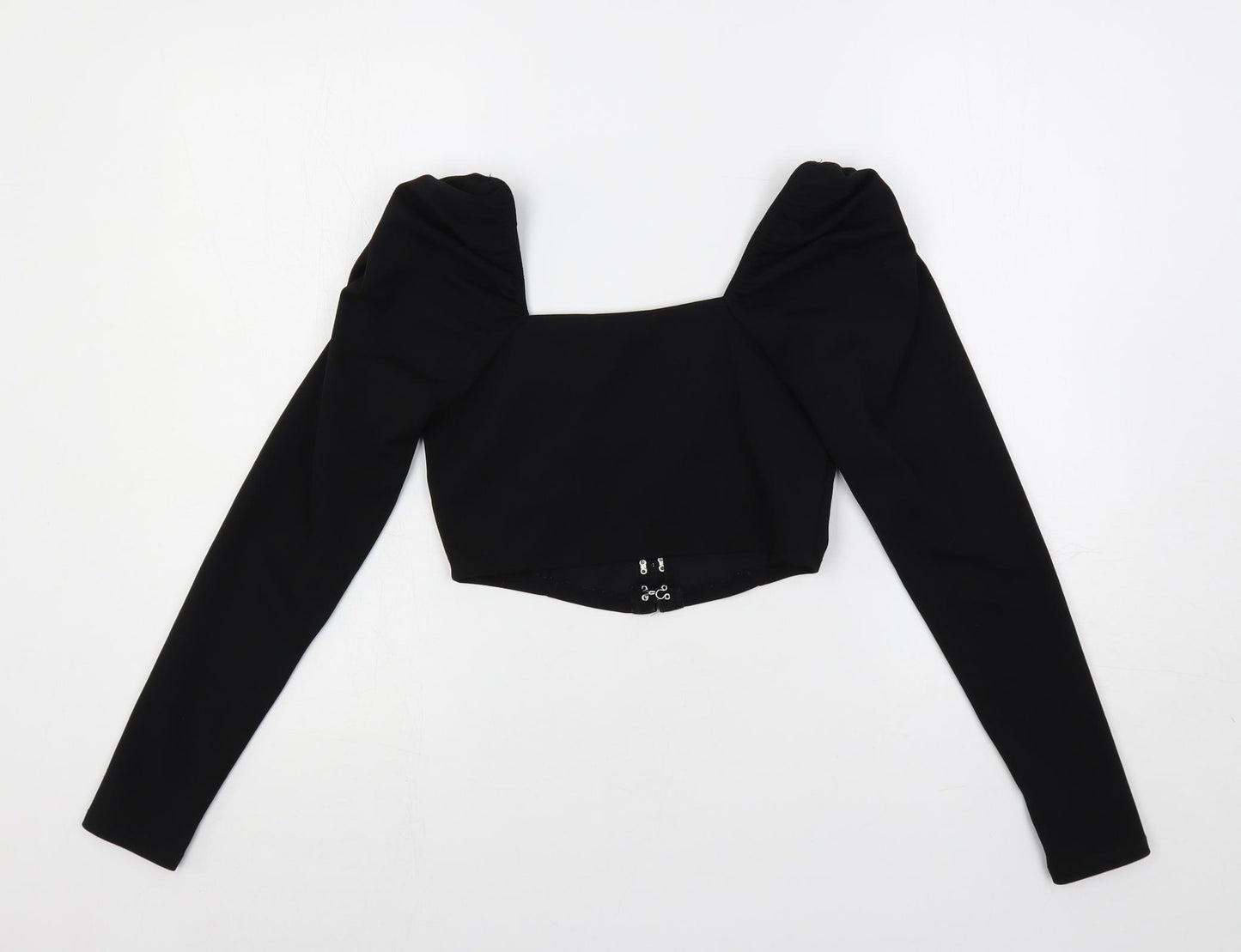 New Look Womens Black Polyester Cropped Blouse Size 10 Square Neck - Corset Style