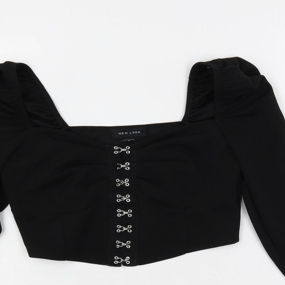 New Look Womens Black Polyester Cropped Blouse Size 10 Square Neck - Corset Style