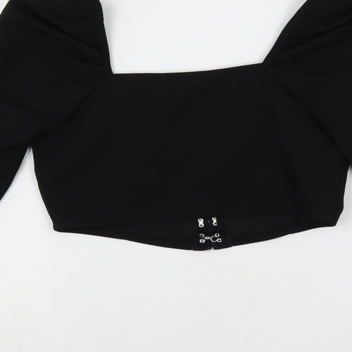 New Look Womens Black Polyester Cropped Blouse Size 10 Square Neck - Corset Style