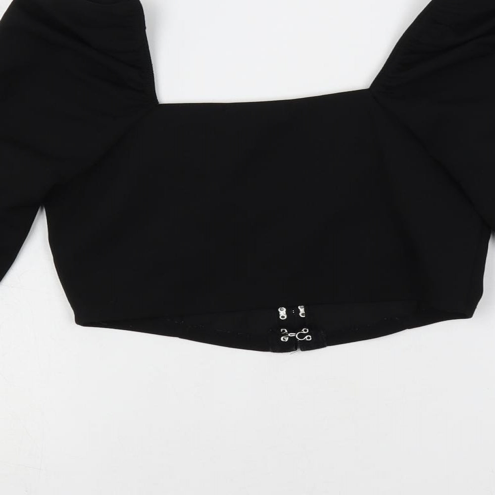 New Look Womens Black Polyester Cropped Blouse Size 10 Square Neck - Corset Style