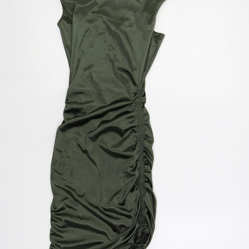 Divided by H&M Womens Green Polyester Bodycon Size 2XS Cowl Neck Pullover - Ruched