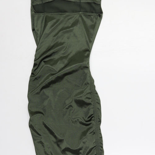 Divided by H&M Womens Green Polyester Bodycon Size 2XS Cowl Neck Pullover - Ruched