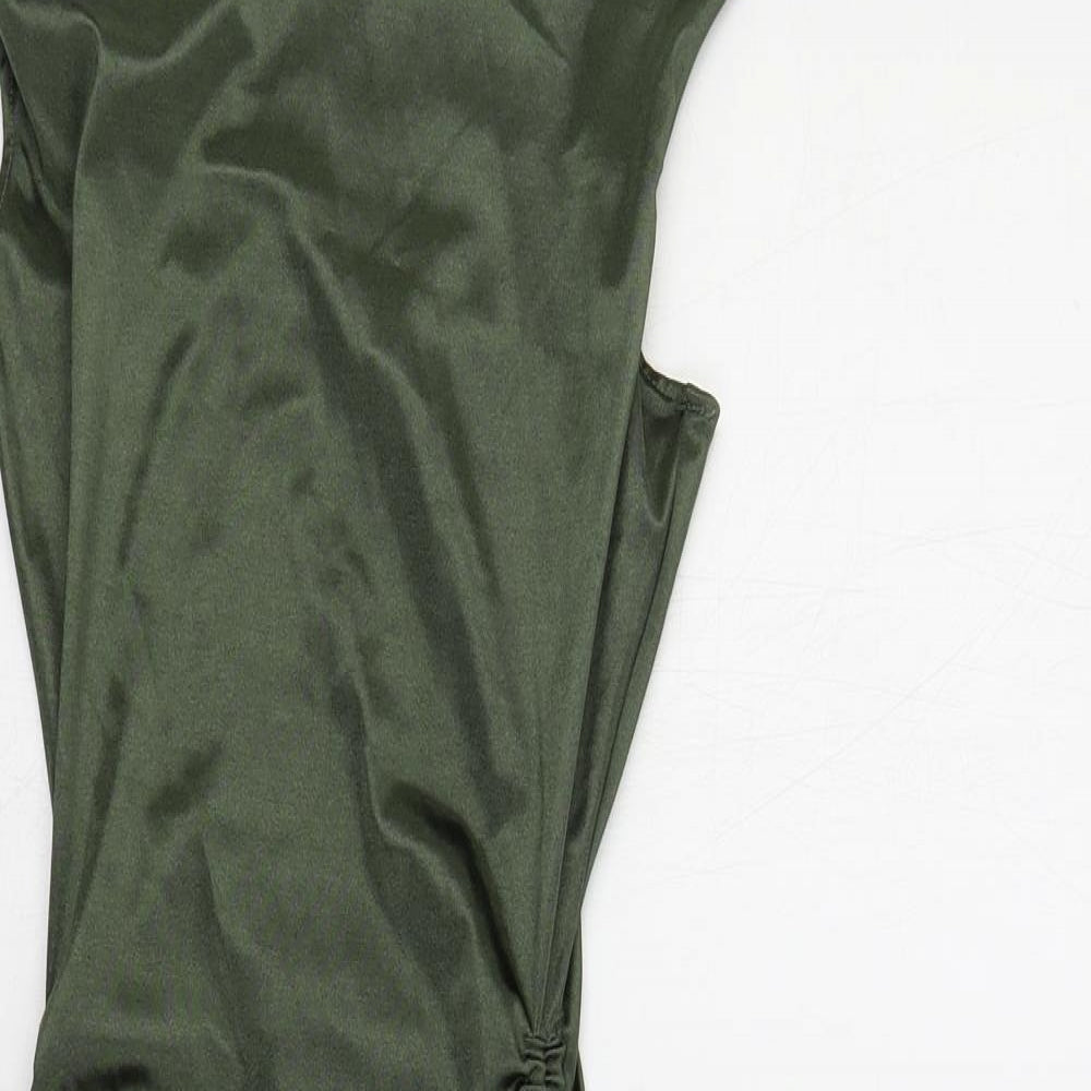 Divided by H&M Womens Green Polyester Bodycon Size 2XS Cowl Neck Pullover - Ruched