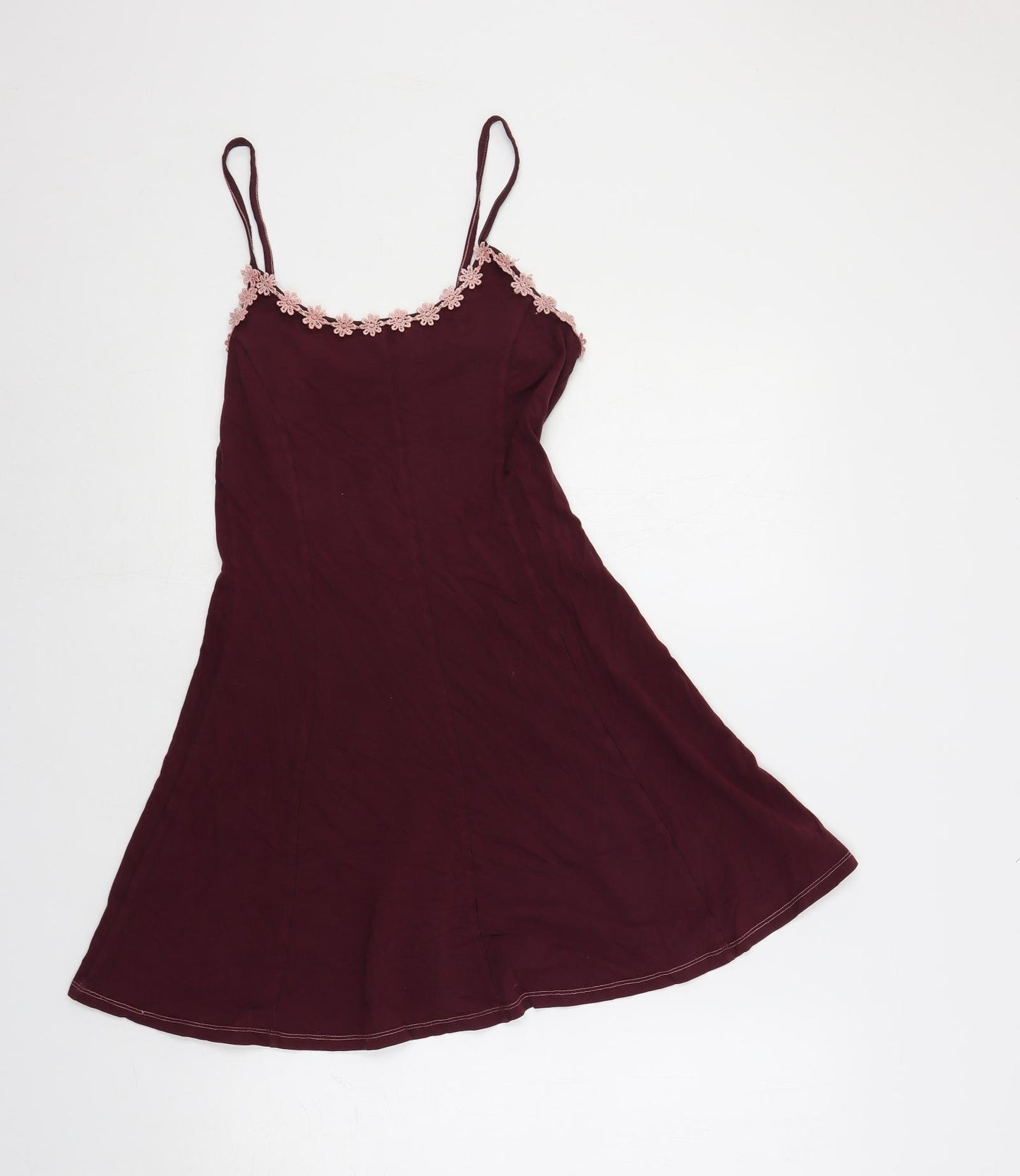 New Look Womens Purple Cotton Slip Dress Size 10 Scoop Neck Pullover - Neckline Detail