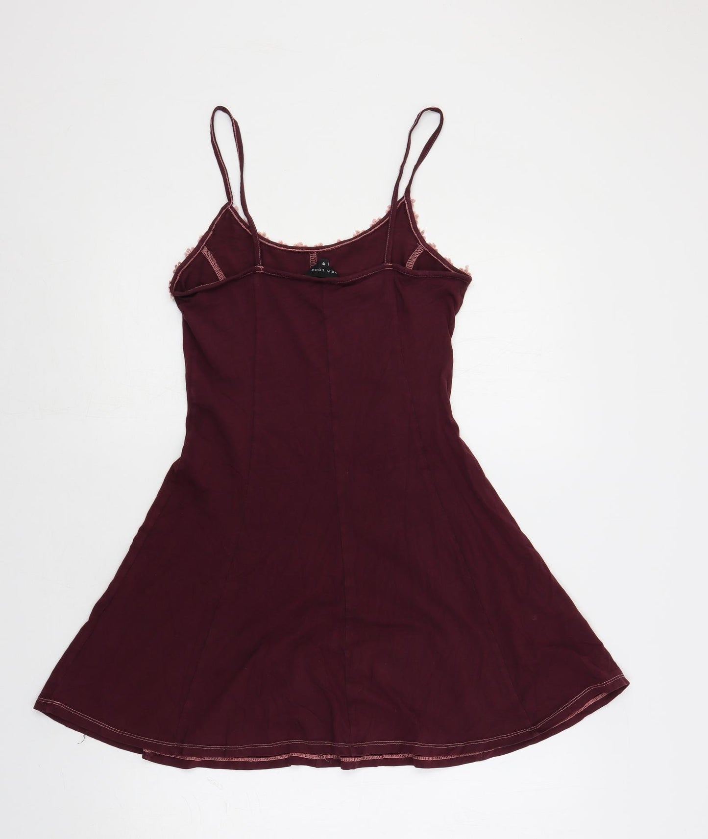New Look Womens Purple Cotton Slip Dress Size 10 Scoop Neck Pullover - Neckline Detail