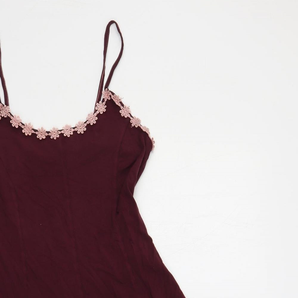 New Look Womens Purple Cotton Slip Dress Size 10 Scoop Neck Pullover - Neckline Detail