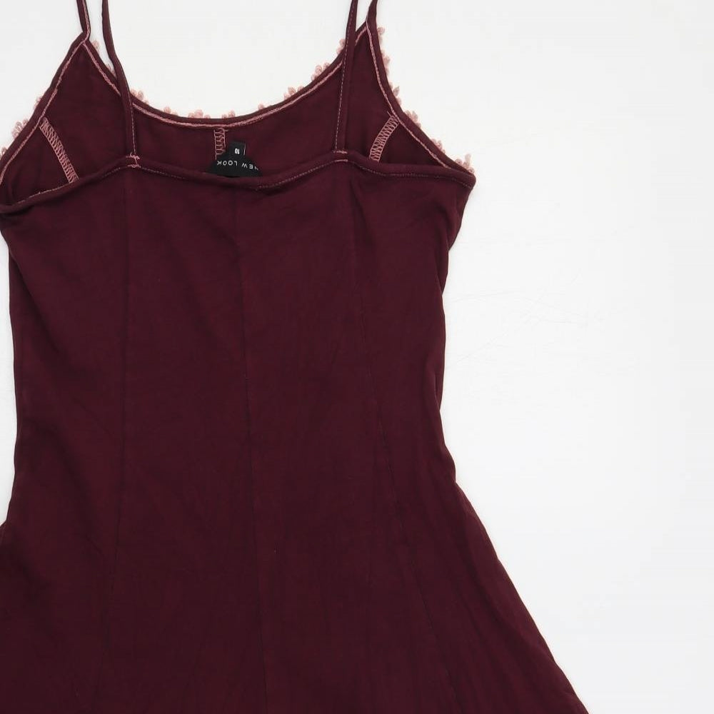 New Look Womens Purple Cotton Slip Dress Size 10 Scoop Neck Pullover - Neckline Detail
