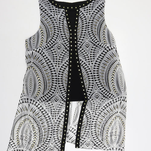 Julien Macdonald Womens Black Geometric Polyester Tunic Blouse Size 20 Boat Neck - Layered Studded