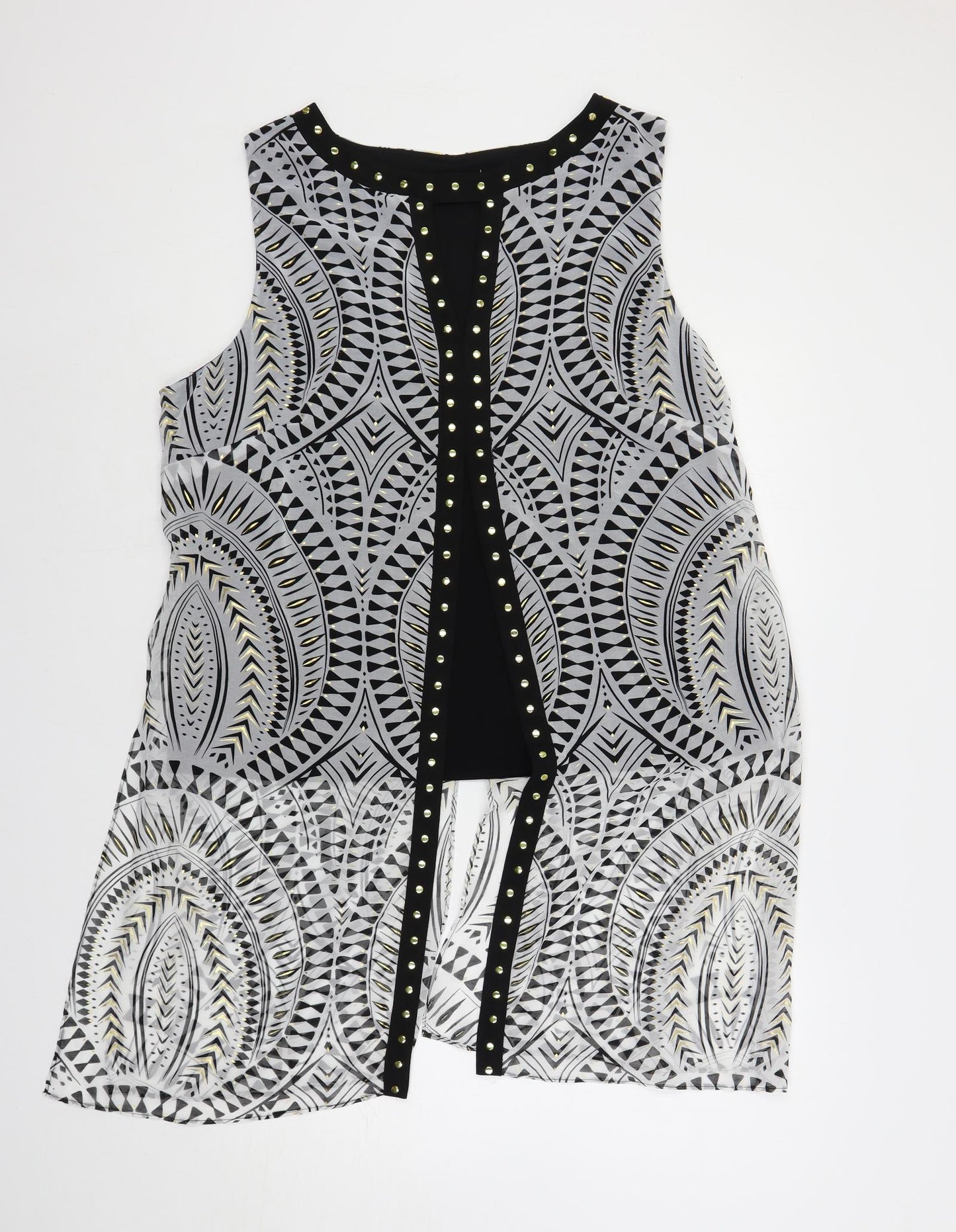 Julien Macdonald Womens Black Geometric Polyester Tunic Blouse Size 20 Boat Neck - Layered Studded