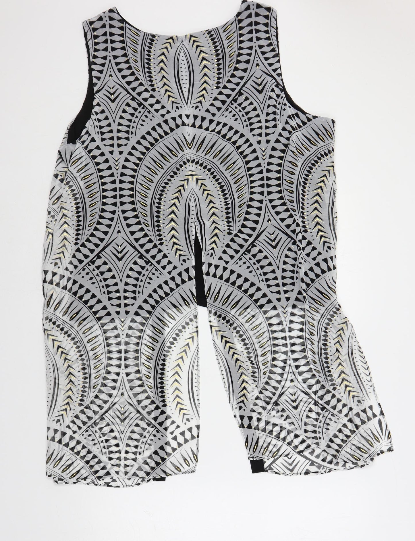 Julien Macdonald Womens Black Geometric Polyester Tunic Blouse Size 20 Boat Neck - Layered Studded
