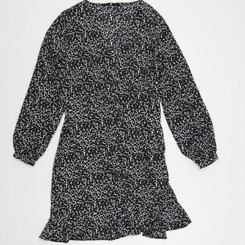 Very Womens Black Geometric Polyester A-Line Size 14 V-Neck Button