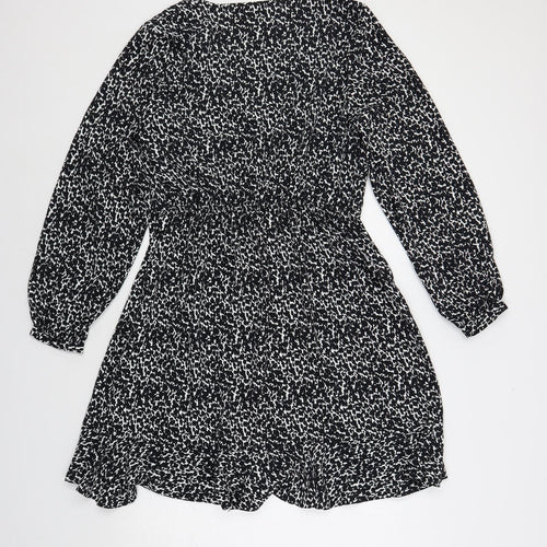 Very Womens Black Geometric Polyester A-Line Size 14 V-Neck Button