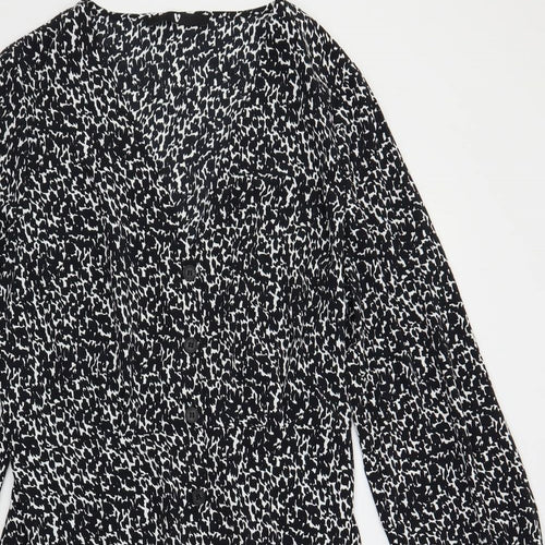 Very Womens Black Geometric Polyester A-Line Size 14 V-Neck Button