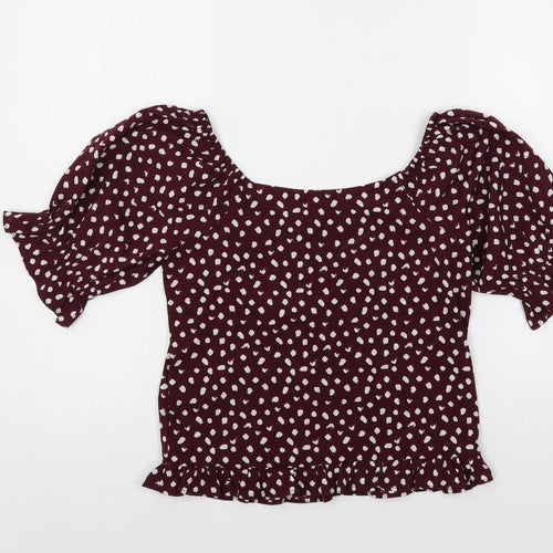 Pieces Womens Purple Geometric Polyester Basic Blouse Size XS Scoop Neck - Ruffle