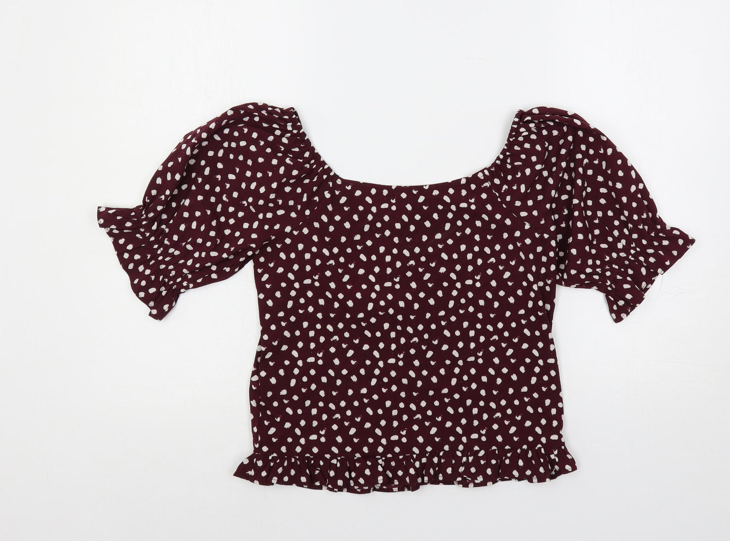 Pieces Womens Purple Geometric Polyester Basic Blouse Size XS Scoop Neck - Ruffle