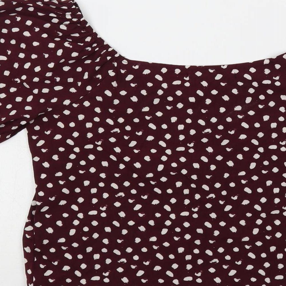 Pieces Womens Purple Geometric Polyester Basic Blouse Size XS Scoop Neck - Ruffle